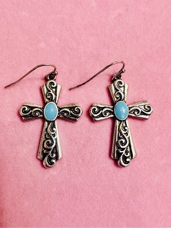 Jewelry - Vintage Style Silver Tone Cross Earrings